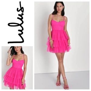 Lulu’s Rule the Runway Pink Tulle Bustier Tiered Mini Dress Sz: S